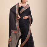 Black Georgette Saree With Multicolor Lace Border - Anvi Couture