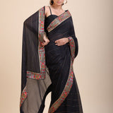 Black Georgette Saree With Multicolor Lace Border - Anvi Couture