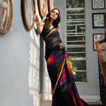 Black Georgette Saree with Multicolor Floral Prints - Anvi Couture