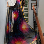 Black Georgette Saree with Multicolor Floral Prints - Anvi Couture