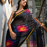 Black Georgette Saree with Multicolor Floral Prints - Anvi Couture