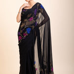 Black Georgette Sequin Designer Saree -Front