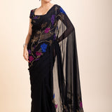 Black Georgette Sequin Designer Saree -Pallu