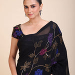 Black Georgette Sequin Designer Saree -Close
