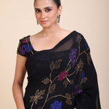 Black Georgette Sequin Designer Saree -Close