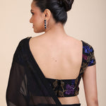 Black Georgette Sequin Designer Saree  -Back