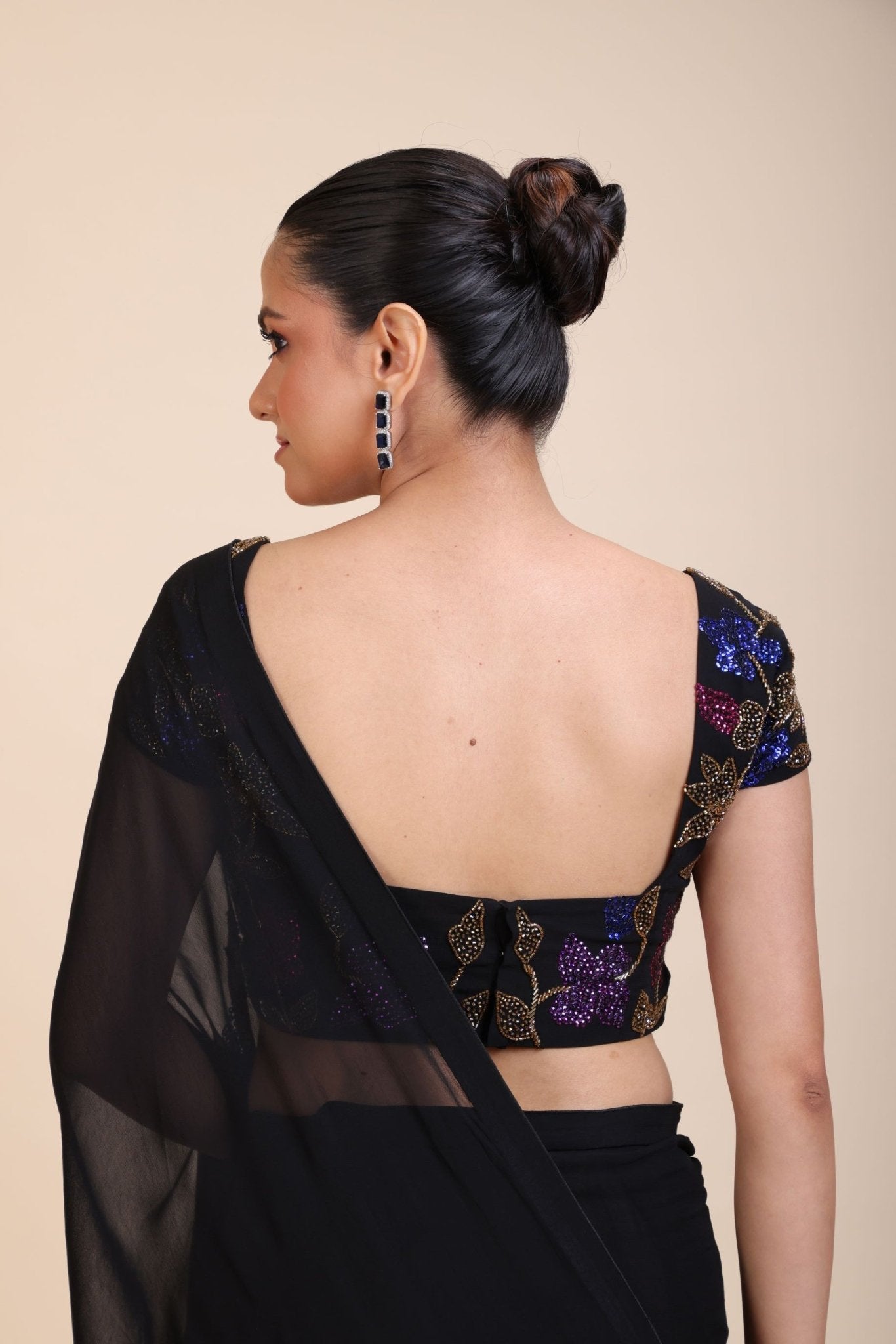 Black Georgette Sequin Designer Saree - Anvi Couture