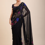 Black Georgette Sequin Designer Saree Front 


