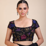Black Georgette Sequin Designer Saree  Close Up

