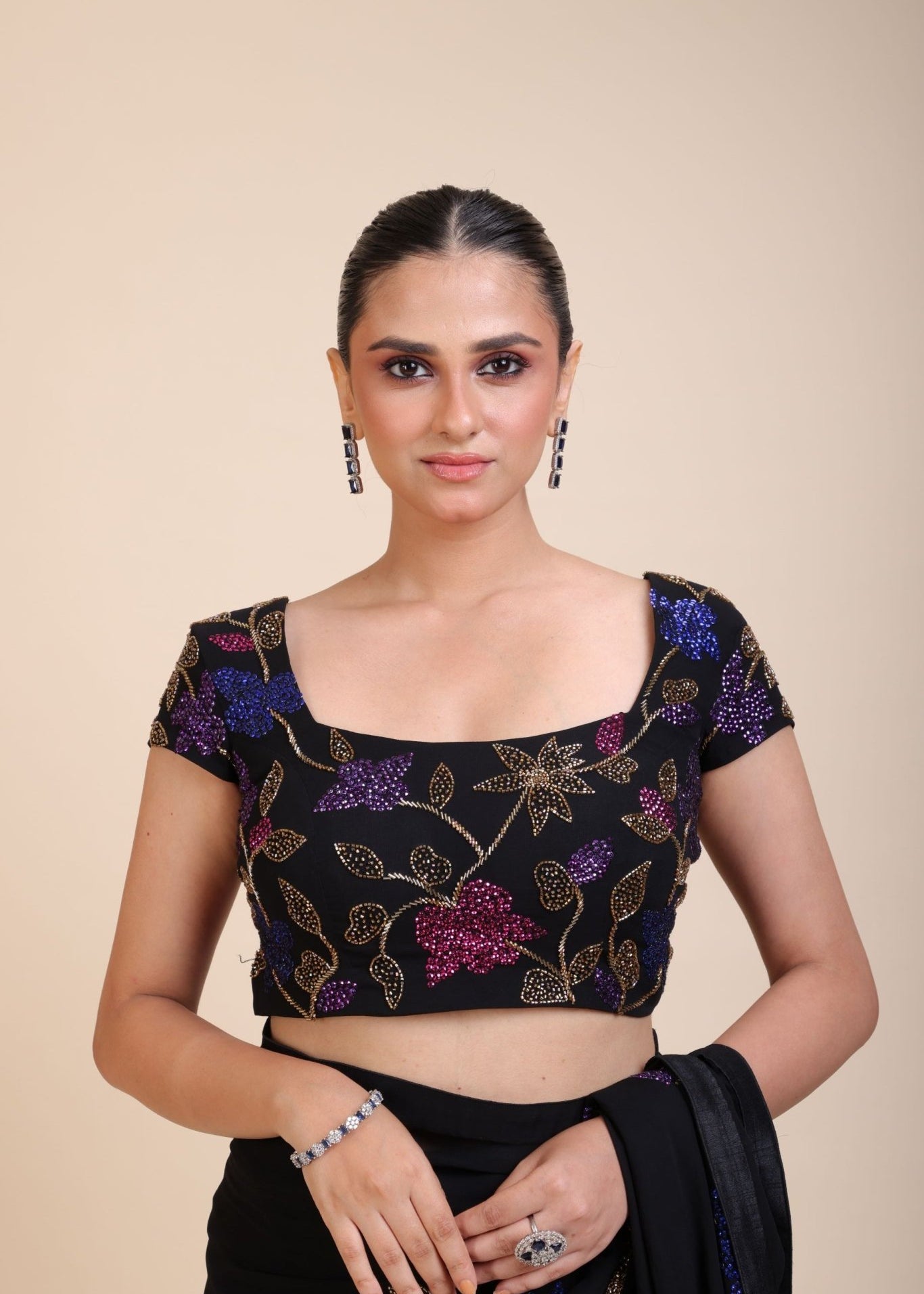 Black Georgette Sequin Designer Saree - Anvi Couture