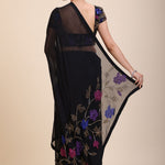 Black Georgette Sequin Designer Saree  Back

