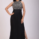 Black Gown With Halter Neck Sleeves full