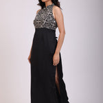 Black Gown With Halter Neck Sleeves front