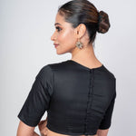 Black Half Sleeves Close Neck Cotton Silk Blouse With Back Button Closure - Anvi Couture