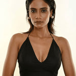 Black Halter neck Georgette Blouse front view