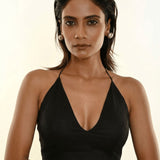 Black Halter neck Georgette Blouse front view