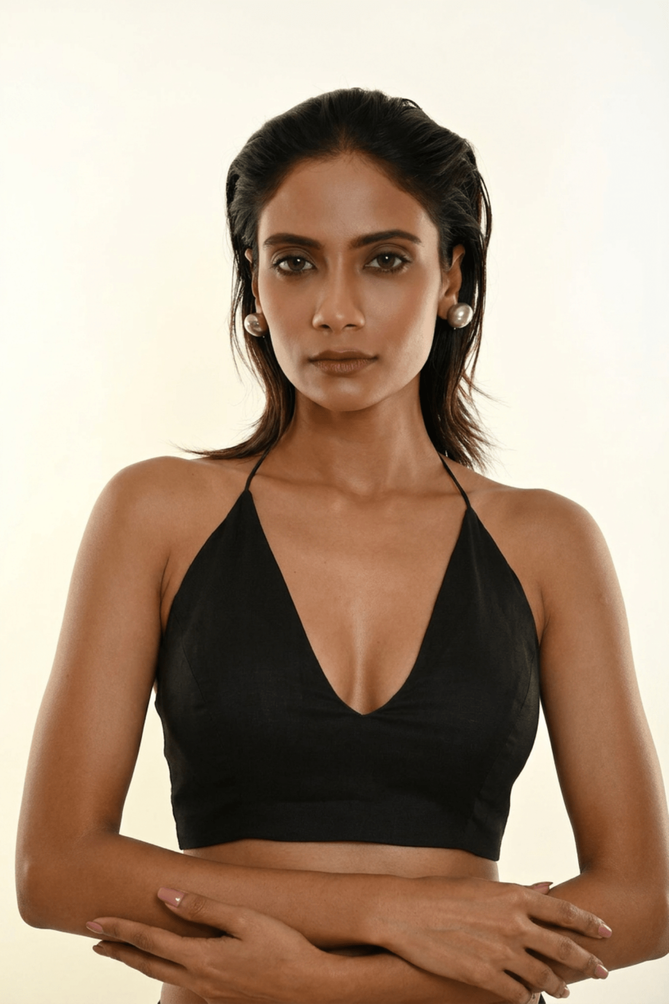 Black Halter neck Georgette Blouse - Anvi Couture