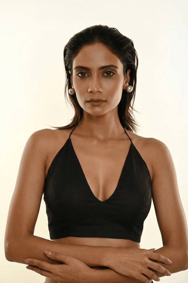 Black Halter neck Georgette Blouse - Anvi Couture
