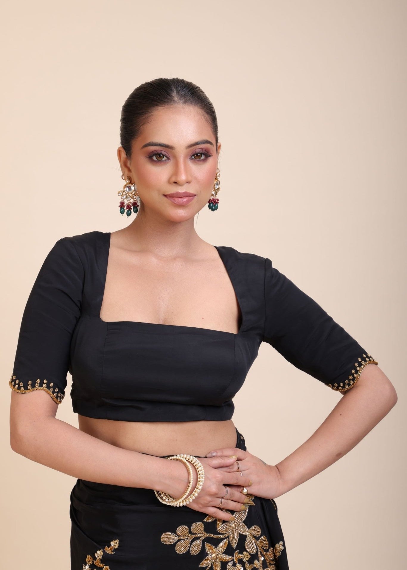 Black Hand Embroidered Designer Blouse - Anvi Couture