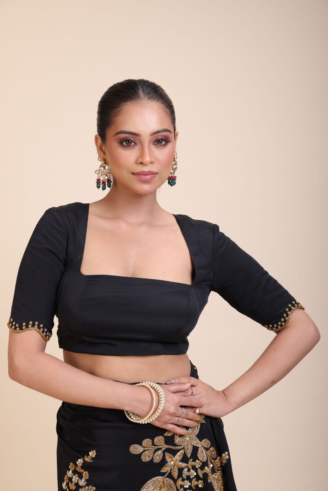 Black Hand Embroidered Designer Blouse - Anvi Couture