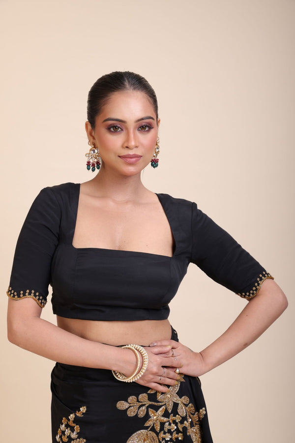Black Hand Embroidered Designer Blouse - Anvi Couture