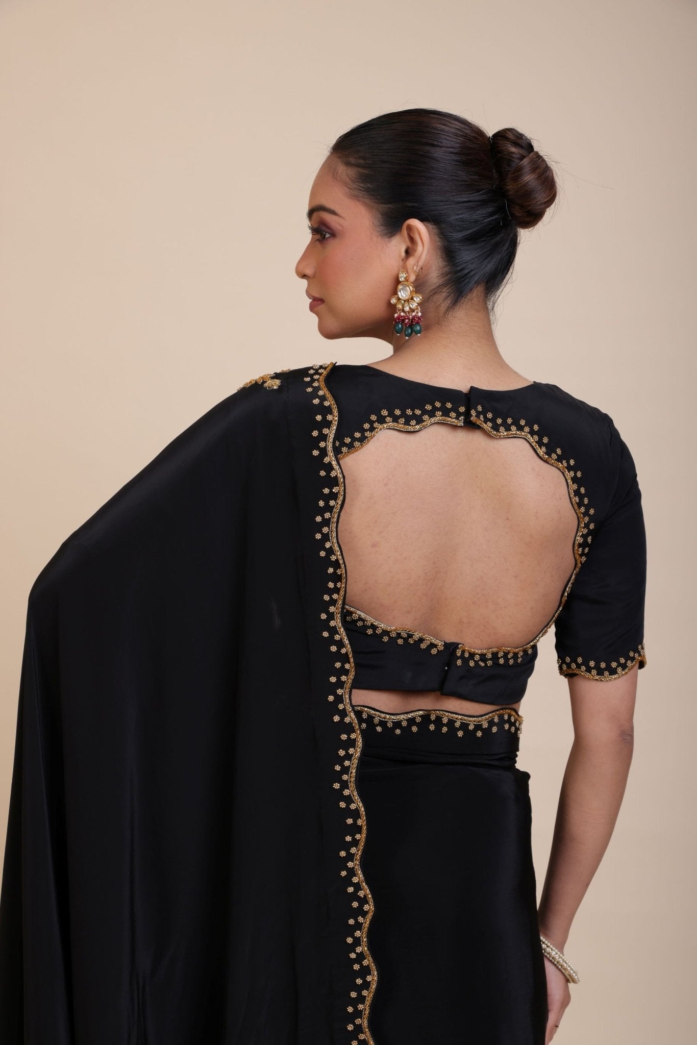 Black Hand Embroidered Designer Blouse - Anvi Couture