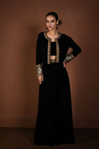 Black Hand Embroidered Velvet Lehenga with Jacket