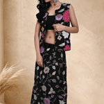 Black Jacket Lehenga Set with Multicolored Floral Embroidery - Anvi Couture