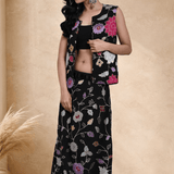 Black Jacket Lehenga Set with Multicolored Floral Embroidery - Anvi Couture