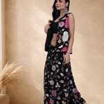 Black Jacket Lehenga Set with Multicolored Floral Embroidery - Anvi Couture