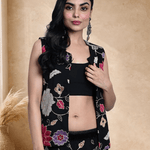 Black Jacket Lehenga Set with Multicolored Floral Embroidery - Anvi Couture