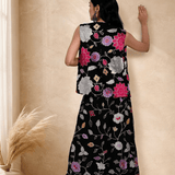 Black Jacket Lehenga Set with Multicolored Floral Embroidery - Anvi Couture