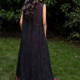 Black Jacket Lehenga Set with Pink Floral Prints - Anvi Couture