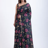 Black Jamdani Saree with all over Handloom Floral Weaving Full

