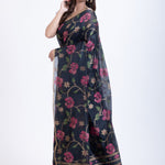 Black Jamdani Saree with all over Handloom Floral Weaving Back
