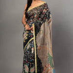 Black Kalamkari Cotton Silk Saree - Anvi Couture