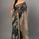 Black Kalamkari Cotton Silk Saree - Anvi Couture