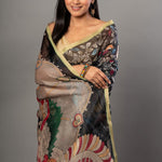 Black Kalamkari Cotton Silk Saree - Anvi Couture