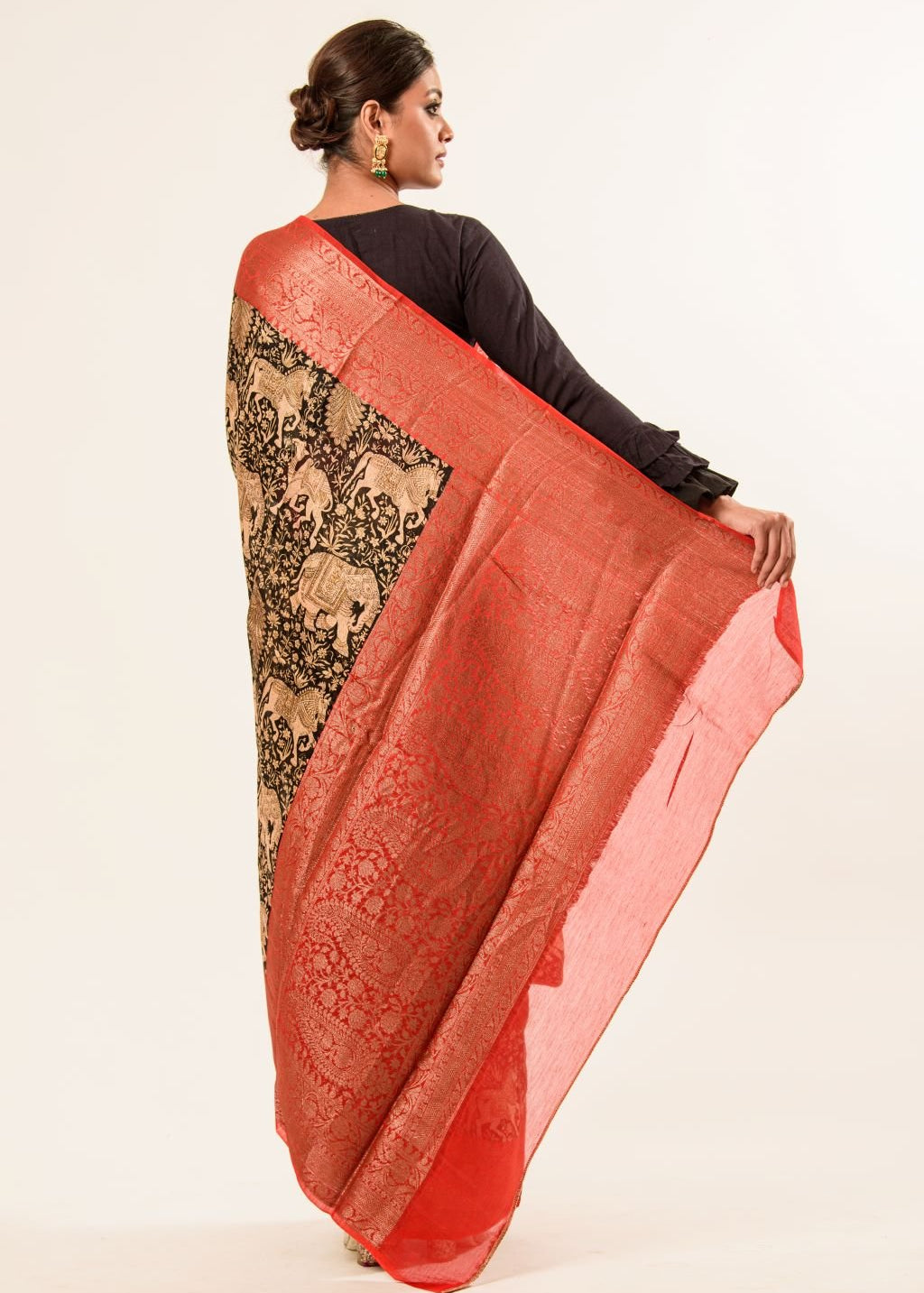 Black & Red Kalamkari Saree