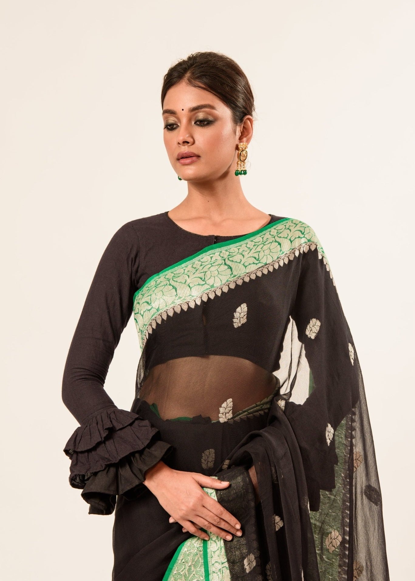 Black Khaddi Georgette Handloom  Saree 