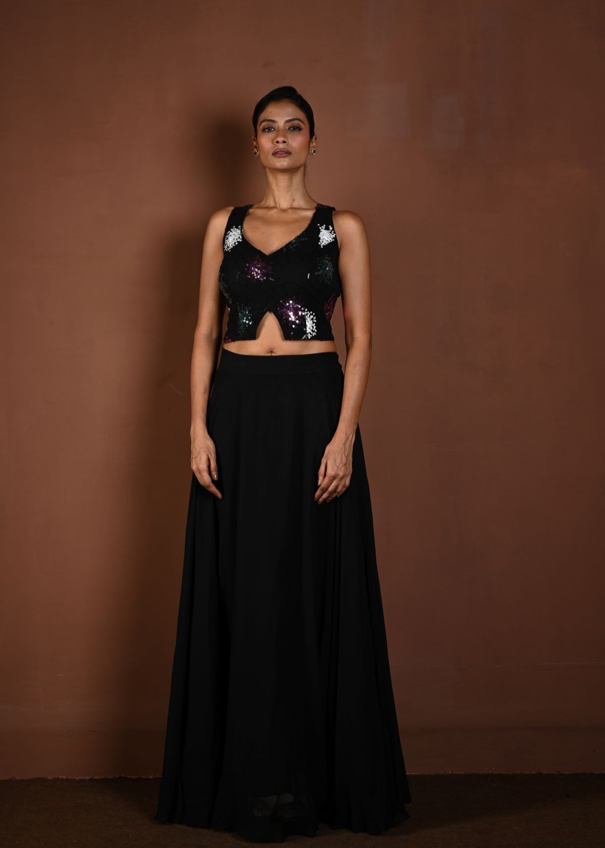 Black Lehenga Set with Matching Sleeveless Sequin Choli