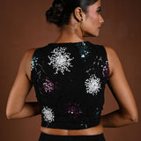 Black Lehenga Set with Pairing Sleeveless Sequin Choli - Back Side