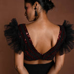 Black Lehenga Set with Sequin Work Ruffle Blouse - Back Side