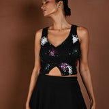 Black Lehenga Set with Sleeveless Sequin Choli