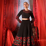 Black Lehenga with Embroidered Floral designs Full
