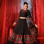 Black Lehenga with Embroidered Floral designs Front
