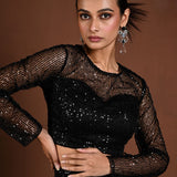 Black Lehenga with Full Sleeve Choli - Closure Look