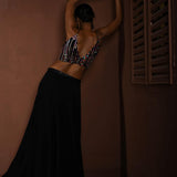 Black Long Dress with Multicolor Embroidery and Side Cutouts - Anvi Couture - Back