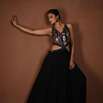 Black Long Dress with Multicolor Embroidery and Side Cutouts - Anvi Couture - Front 3