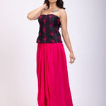 Black Off Shoulder Corset And Drape Skirt With Pink Embroidery And Cut Dana Detail Work full